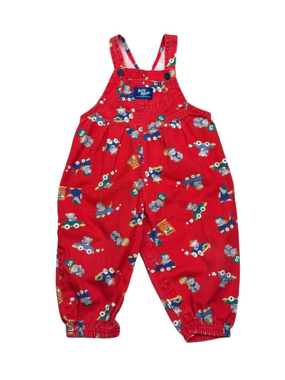 90s Vintage Osh Kosh B Gosh Baby Boys Red Overalls 24M Construction Bears Print